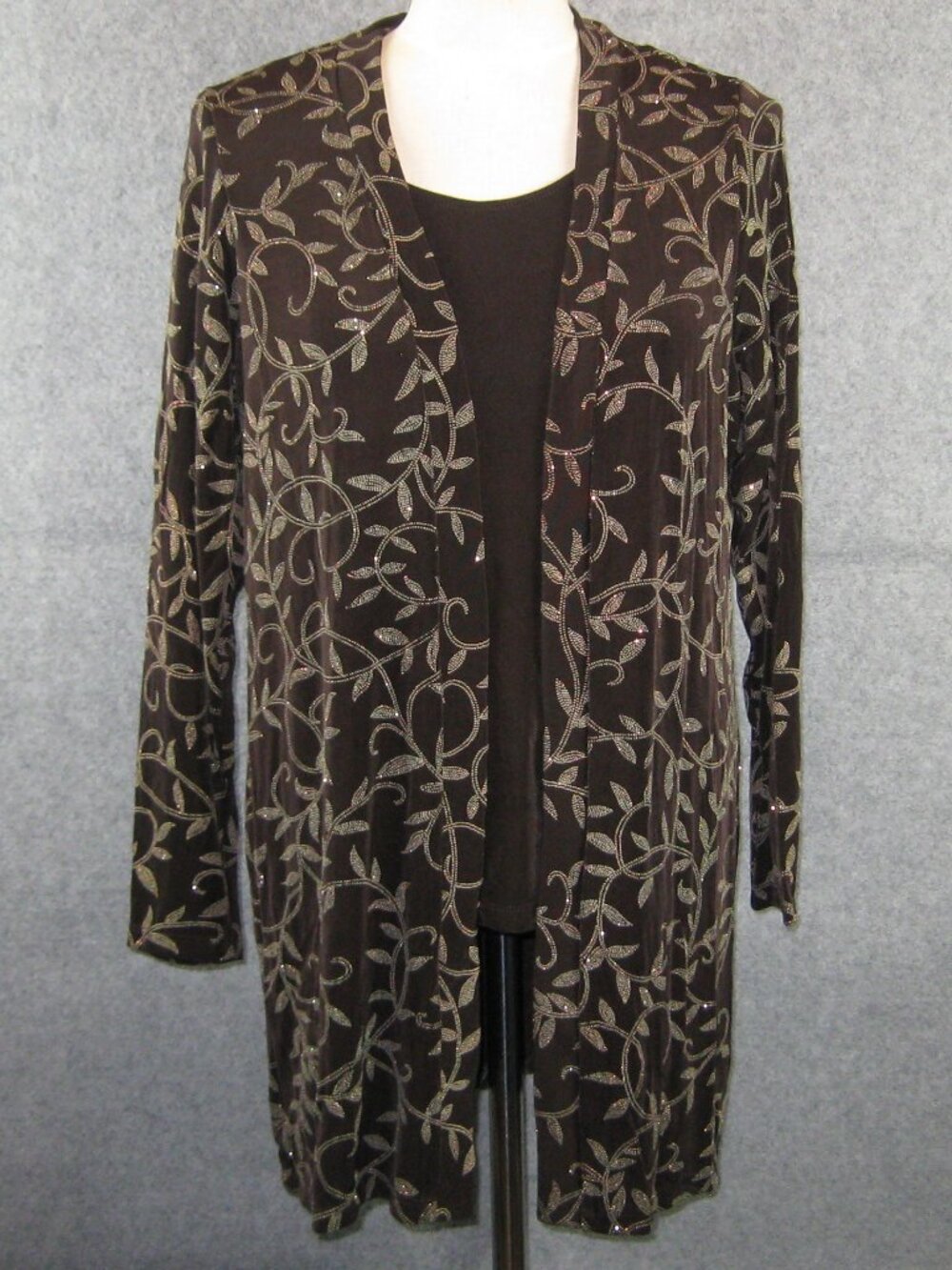 Citiknits Glitter Cardigan & Tank Set Sz M Brown Floral